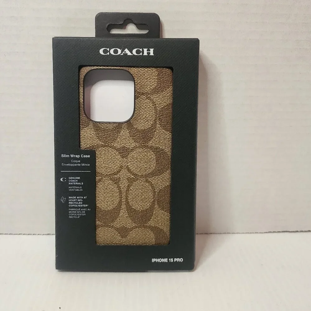 Two Coach iPhone 15 PRO Cases: Signature Folio + Slim Case Bundle Tan New ! - Picture 2 of 16
